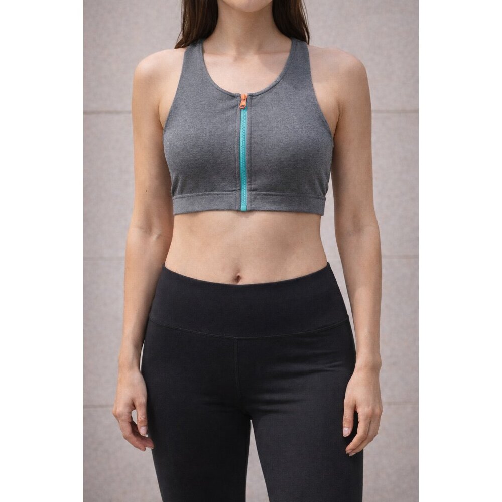 MPG Women's Sports Bra Zipper front with Blue Accents Removable Cups Size US M